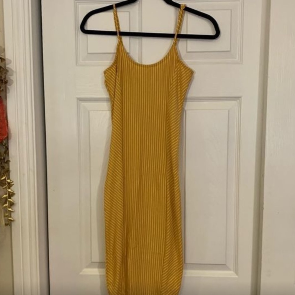 Heart and Hips Form Fitting bodycon Yellow White Striped Adjustable midi